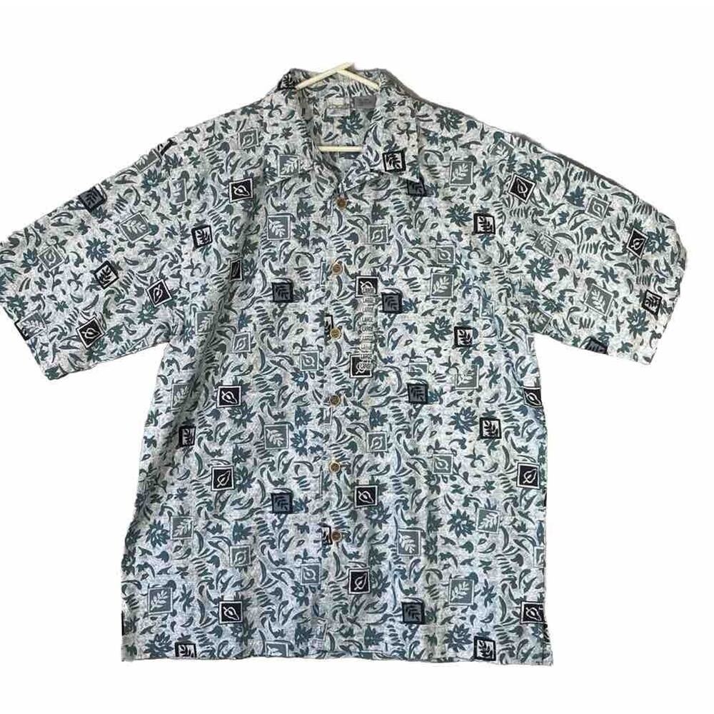 OP Ocean Pacific Mens Hawaiian Shirt Sz Large 100% Cotton Short Sleeve Blue NWOT